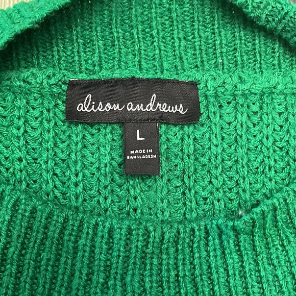 ALISON ANDREWS Large Kelly green button shoulder cable knit sweater. - Picture 3 of 5